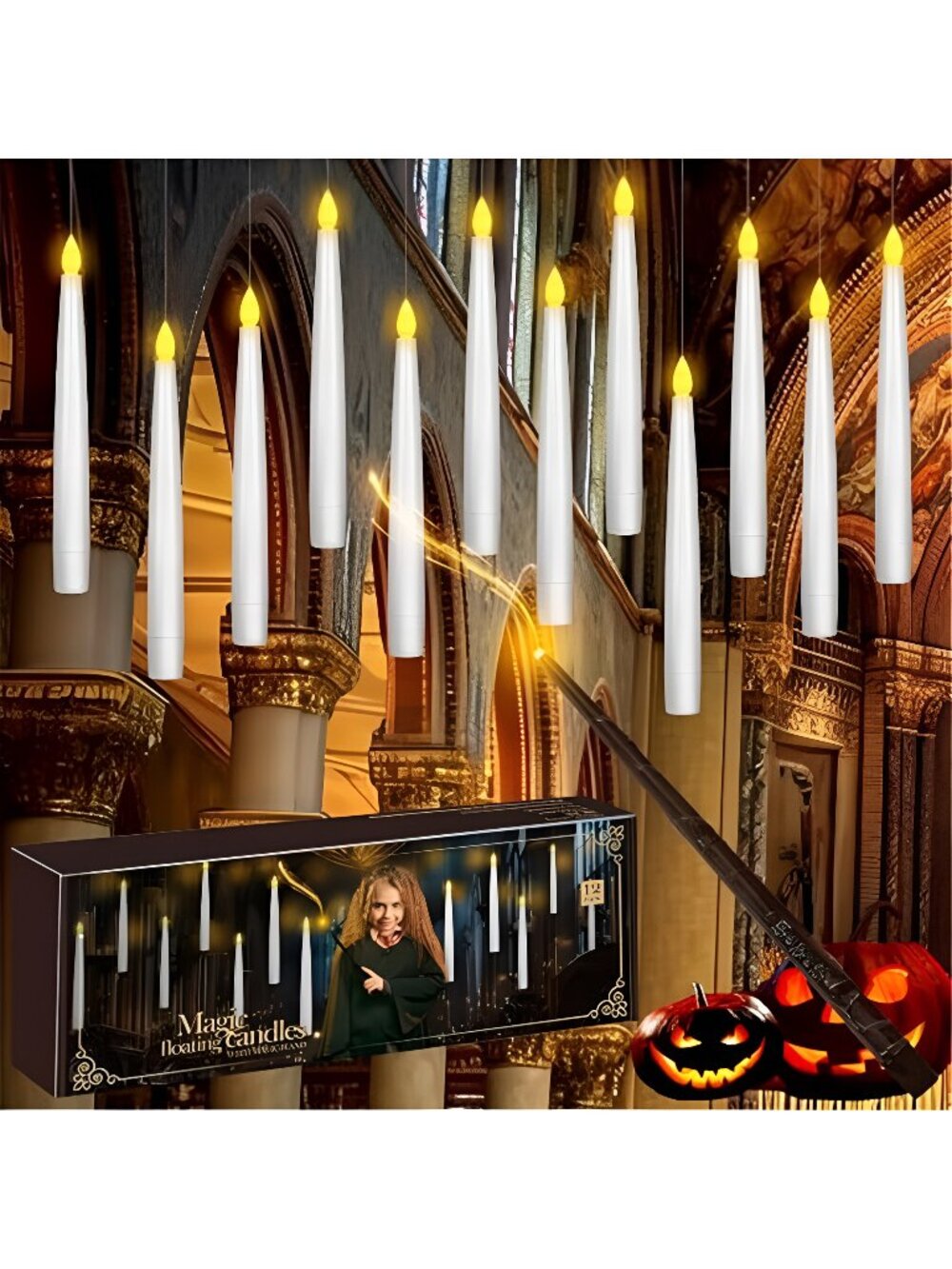 20pcs Flameless Taper Candles with Remote, 3D Window Candle, Floating Hanging
